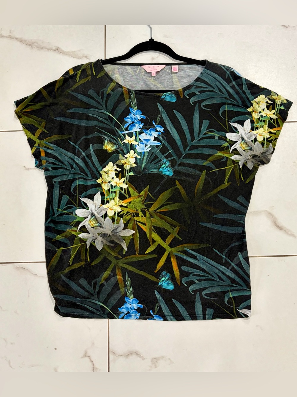 Ted Baker Black Floral Tropical Short Sleeve Top 3